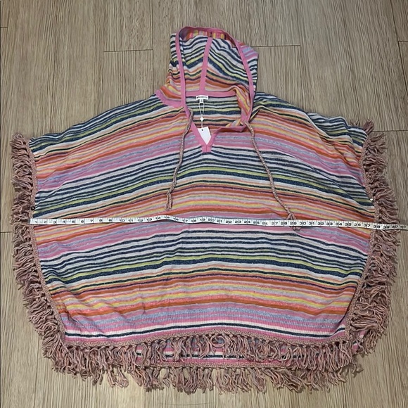 NWT Minnie Rose Striped Hooded Poncho with Fringe - Picture 2 of 6